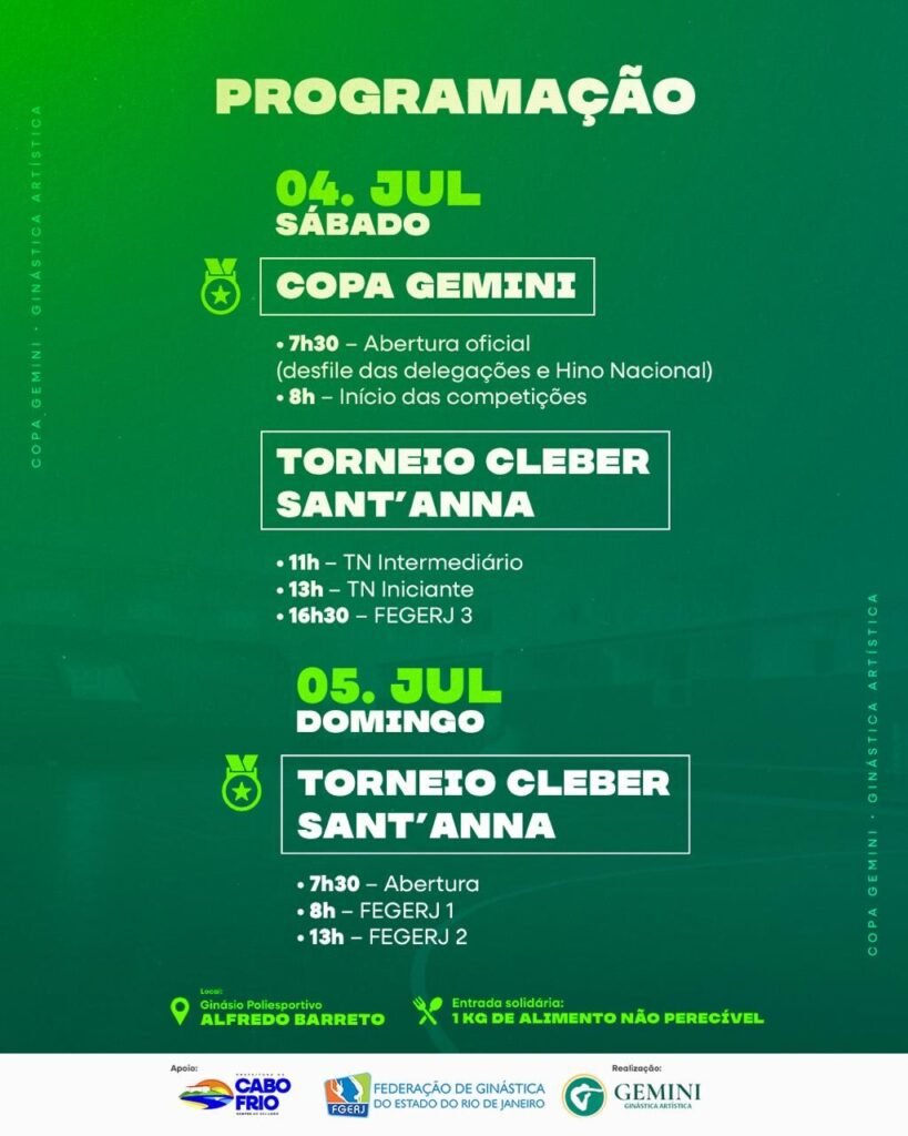cabo frio recebe campeonato de ginastica artistica neste sabado e no domingo
