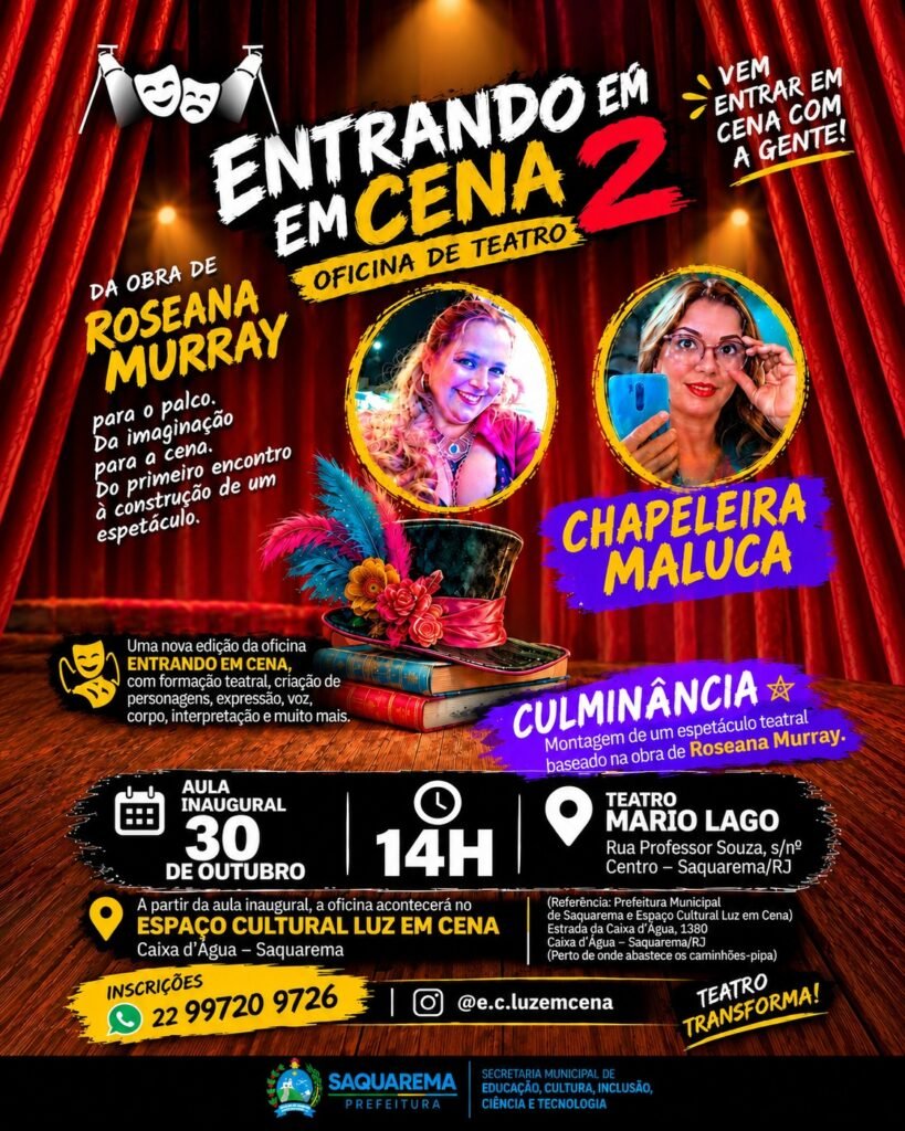 TEATRO MÁRIO LAGO TERÁ QUATRO EVENTOS, SENDO DOIS GRATUITOS, NO FIM DE SEMANA EM SAQUAREMA. whatsapp image 2026 10 27 at 09.58.53 1